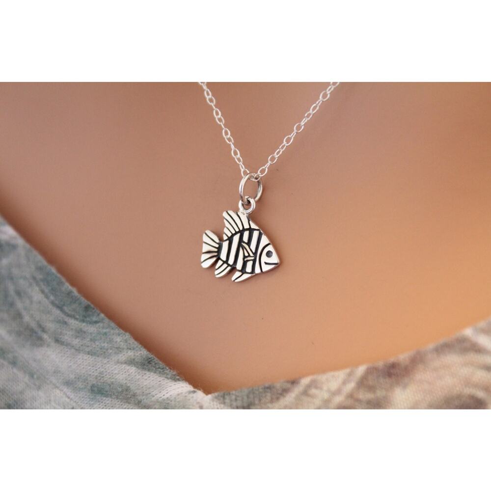 Sterling Silver Tropical Fish Charm Necklace, Tropical Fish Necklace